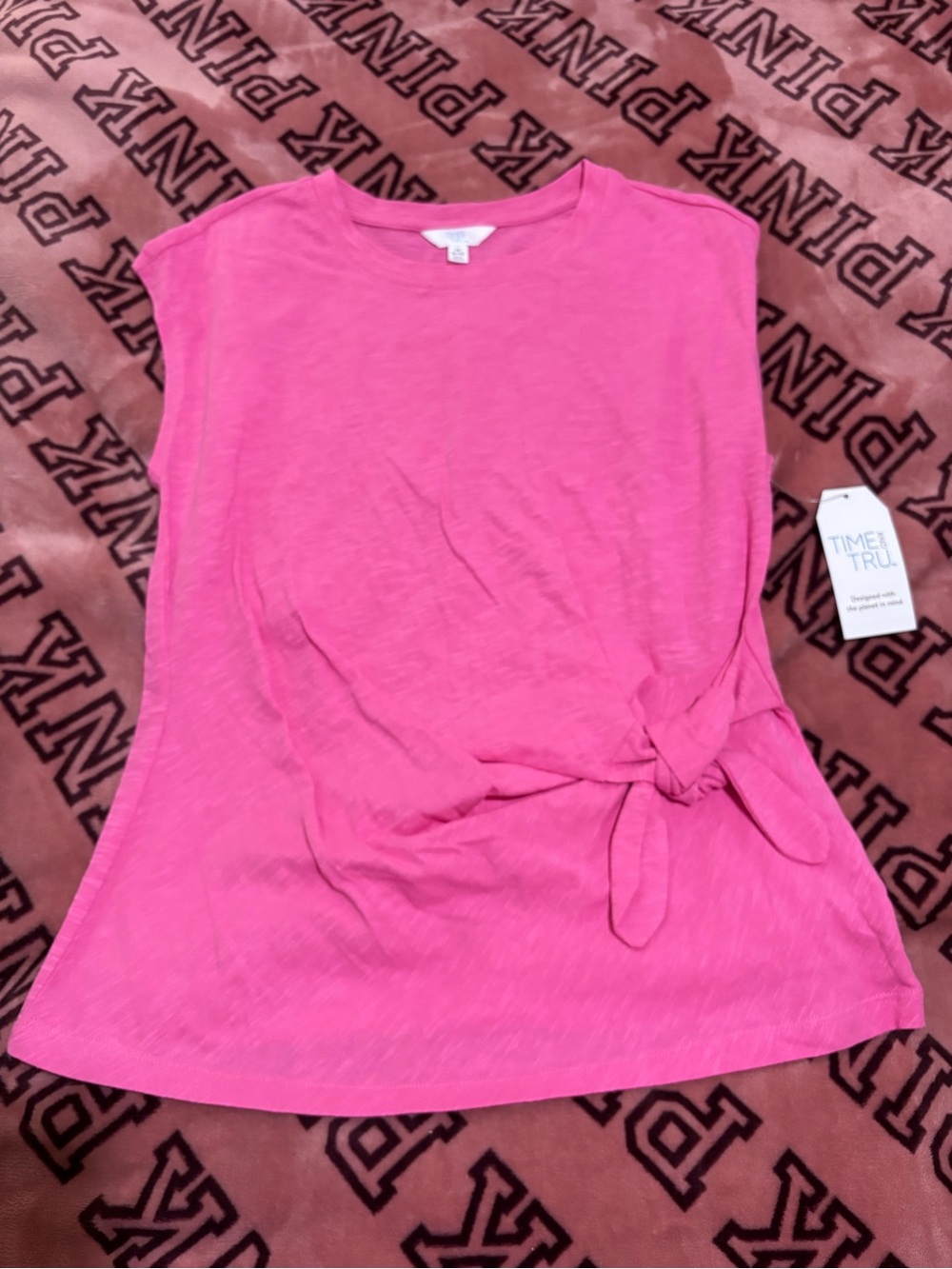Time and Tru Hot Pink Tie-Front Sleeveless Tank
